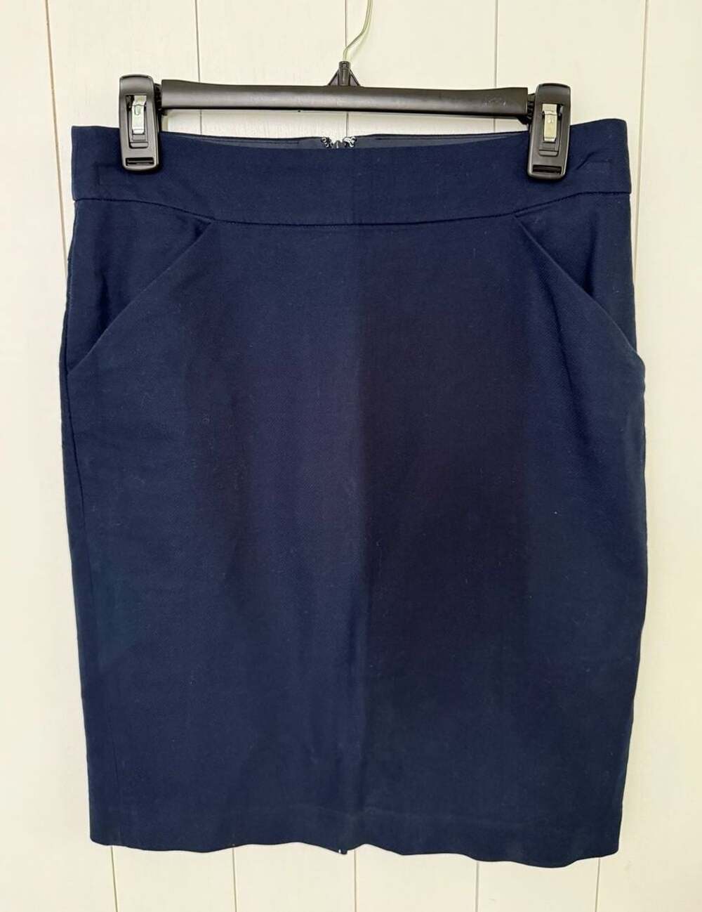 J. Crew The Pencil Skirt Size 4 Navy Blue Cotton Pockets